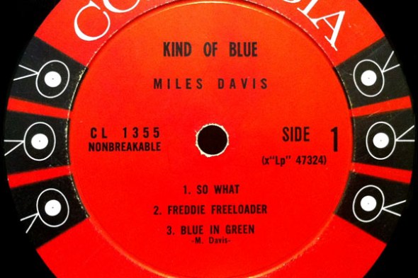 Miles Davis' vinyl record album released in 1959_Kind of Blue. The track Flamenco Sketches was on side 2.