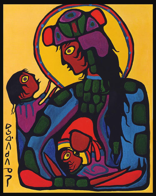 ZP_ᐅᓴᐘᐱᑯᐱᓀᓯ  Norval Morrisseau_Virgin Mary with Christ Child and St. John the Baptist, 1973
