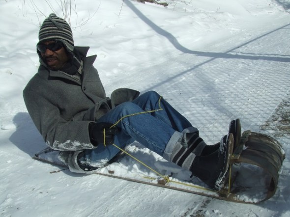 Garvin at the bottom of toboggan run_February 17th, 2013