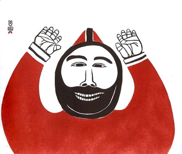 ZP_Joyfully I see ten caribou !  Stonecut print by Inuit artist Kananginak Pootoogook