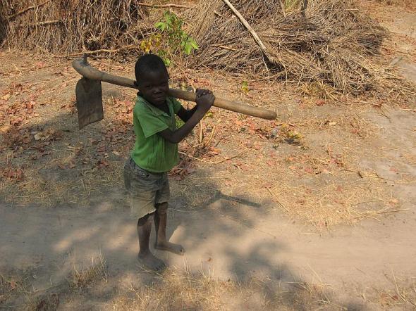 ZP_Garçonnet avec une binette_La Zambie_Little boy with hoe_Zambia_photograph copyright Boldt