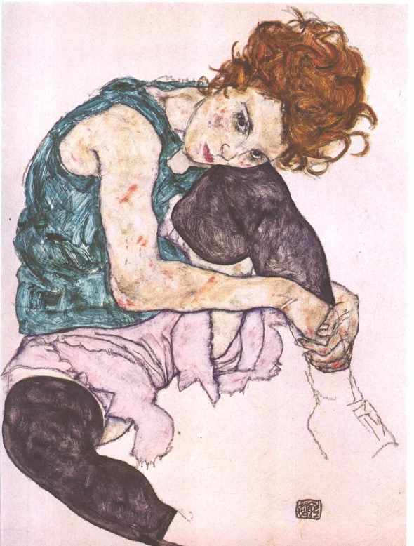 ZP_Egon Schiele_Sitzende frau mit hochgezogenem knie_The model was Wally Neuzil born 1894 died 1917_Neuzil was a former model for Klimt and she became a Shiele model muse and lover
