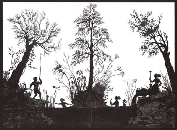 ZP_Rosa Maria Assing_Landschaft mit Quellgöttinnen_a silhouette scene_paper cutout_made by the poet in 1830