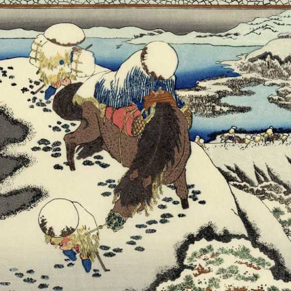 Viajeros en La Nieve por Hokusai, pintor y grabador japonés_1760-1849