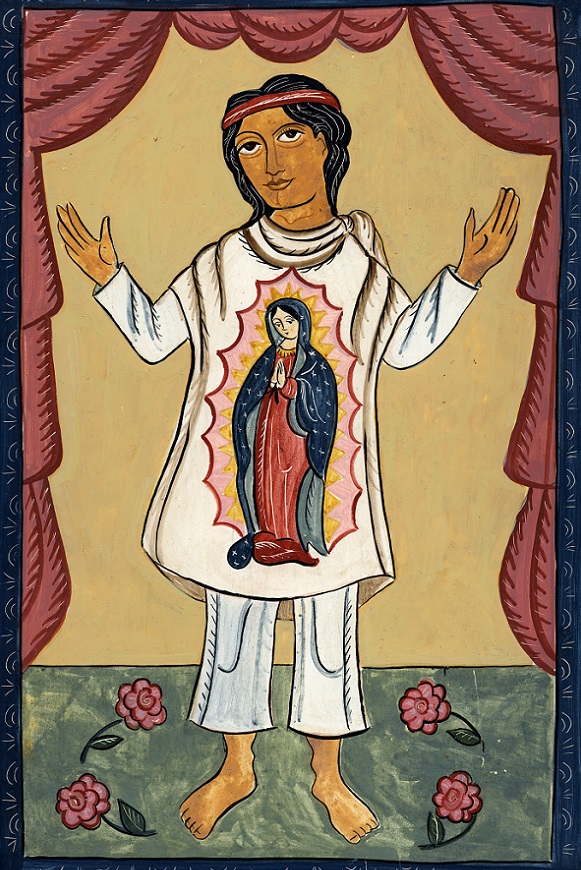 ZP_El chichimeca San Juan Diego se llamó en la lengua indígena de nahuatl Cuauhtlatoa o Cuauhtlatotzin que quiere decir: él que habla como águila_San Juan Diego con la tilma_Mary Jo Martin_1998