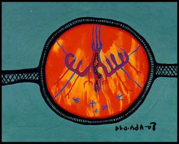 Norval Morrisseau_Pájaro de Trueno y Golondrinas_Thunderbird and Swallows