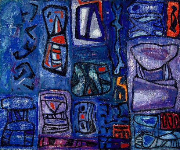 Afro Emblems by Hale Woodruff_1950_oil on linen_18 X 22 inches