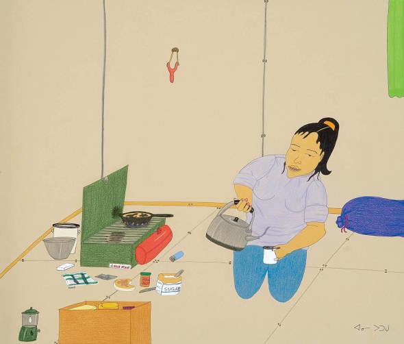 Annie Pootoogook_Woman Making Tea_wax crayon, graphite, felt- tip pen_2006