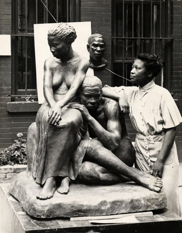 Augusta Savage with one of her sculptures_around 1938