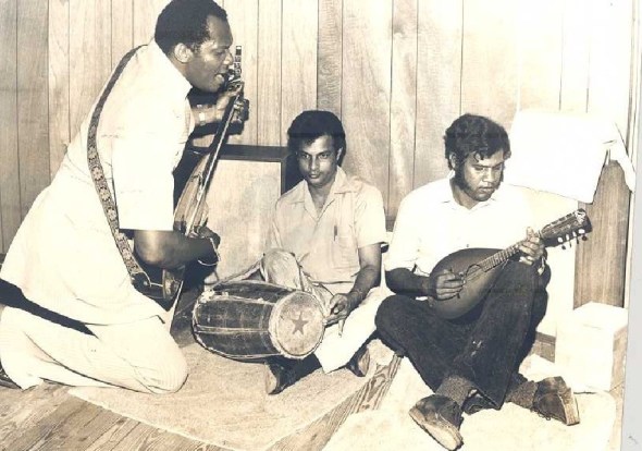 Lord Shorty (later Ras Shorty) with Robin Ramjitsingh and Bisram Moonilal_early 1970s