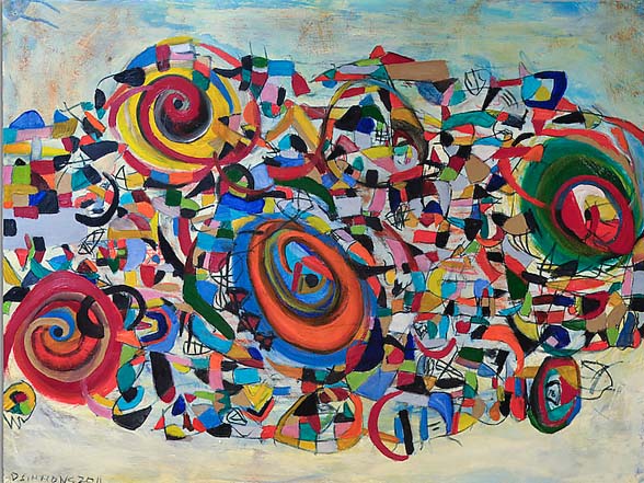 Danny Simmons_The Ju Ju Man's One Man Band_Oil and charcoal on paper_2011