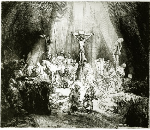 Rembrandt van Rijn_The Three Crosses_Christ between the two thieves_drypoint etching_1653