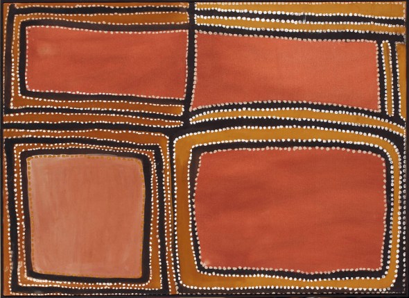 Rover Thomas (1926-1998)_Rock Country on Texas Downs_1988_bush gum and ochre