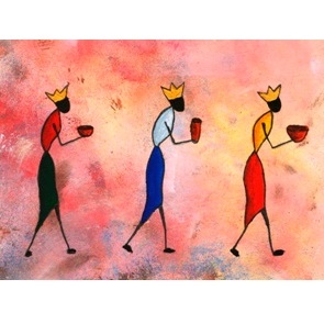Greeting card_African Three Kings bearing gifts for the Christ child.....