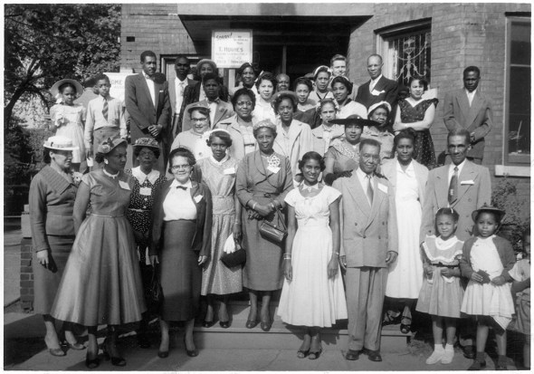 1954 photograph of Negro Citizenship Association Reception Tea_Donald Moore is in the back row third in from the right.