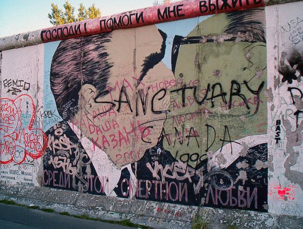 Photograph from 2005 of a fragment of The Berlin Wall (1961-1989)...Osundare's poems, Checkpoint Charlie and Berlin 1884/5, treat "The Wall" "falling" with multiple ironies regarding History...