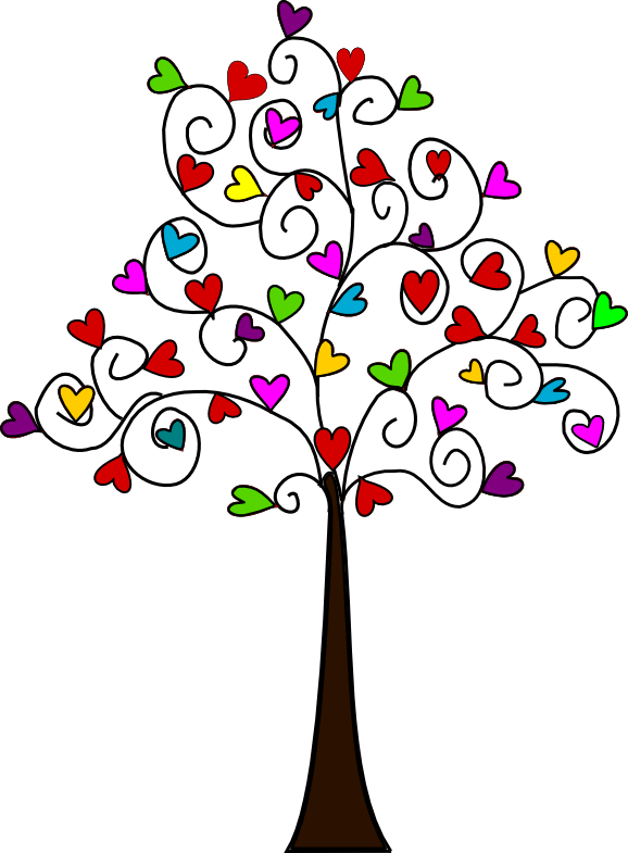 Tree of multicoloured heartshaped leaves