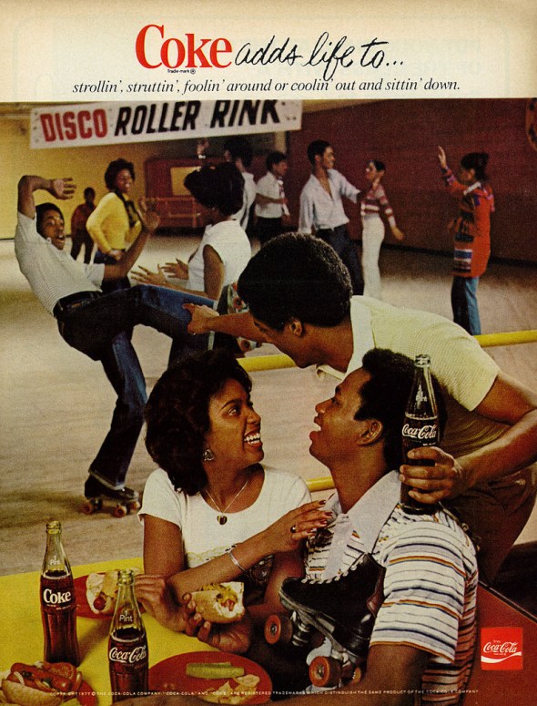 Coca Cola advertisement from 1977_featuring Black couples at the Disco Roller Rink