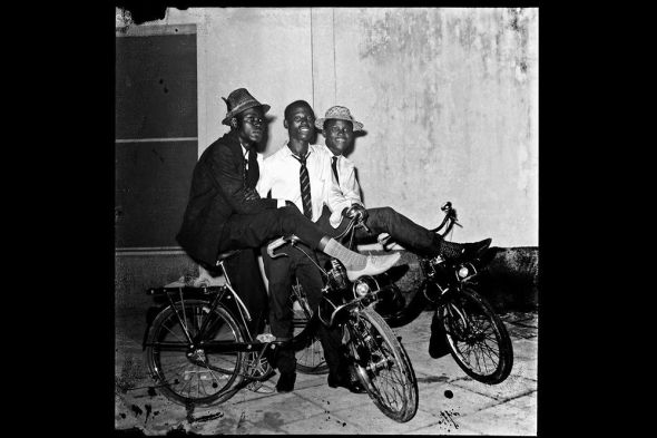 Off-duty soldiers on bikes