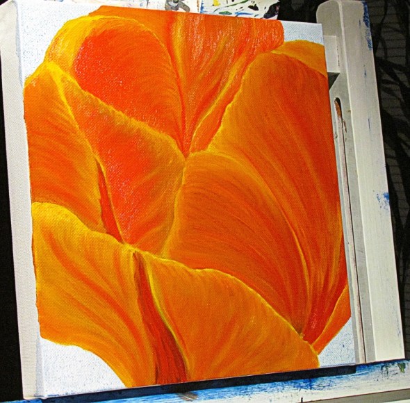Orange Tulip_a painting in progress by Eva K.
