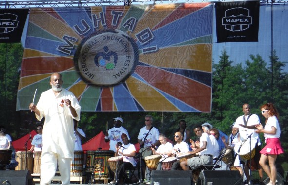 Muhtadi International Drumming Festival_Saturday June 4th 2016_Muhtadi Thomas_standing at front left_with his World Drummers ensemble