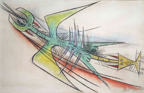 Wilfredo Lam (1902- 1982): Untitled (1957)_pastel on heavy paper and canvas
