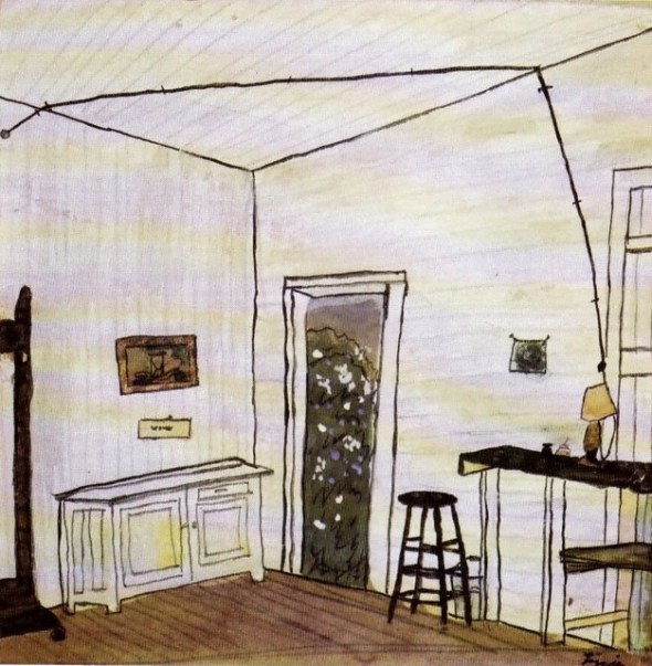 Elizabeth Bishop_the poet as painter_Interior with Extension Cord_Watercolour gouache ink